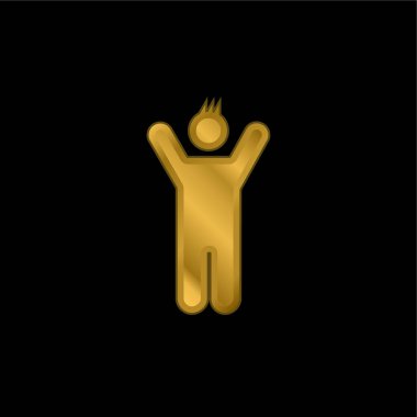 Boy With Rised Arms gold plated metalic icon or logo vector clipart