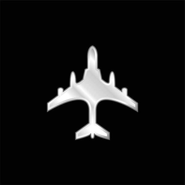 Airplane Black Shape From Top View silver plated metallic icon