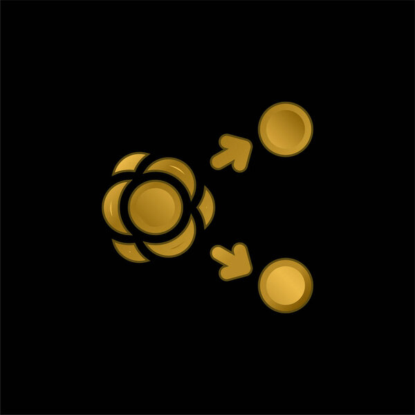 Atom gold plated metalic icon or logo vector