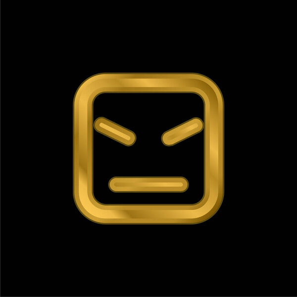 Angry Face Of Square Shape And Straight Lines gold plated metalic icon or logo vector