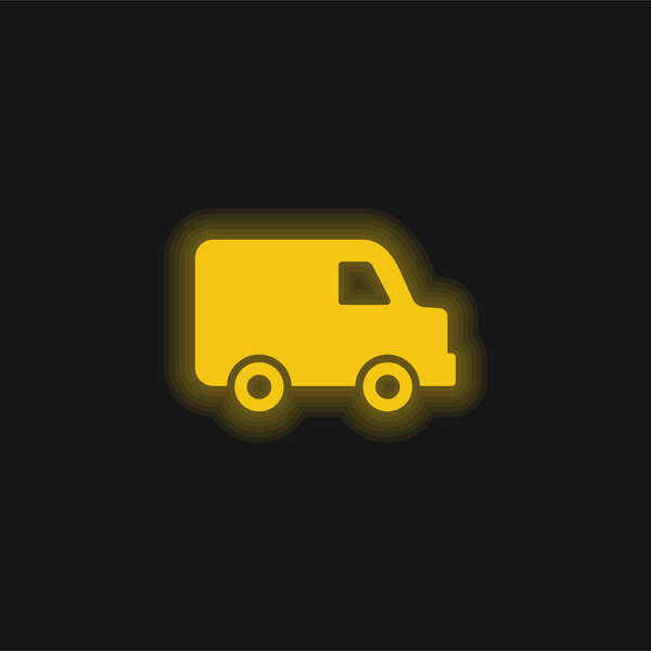Black Delivery Small Truck Side View yellow glowing neon icon