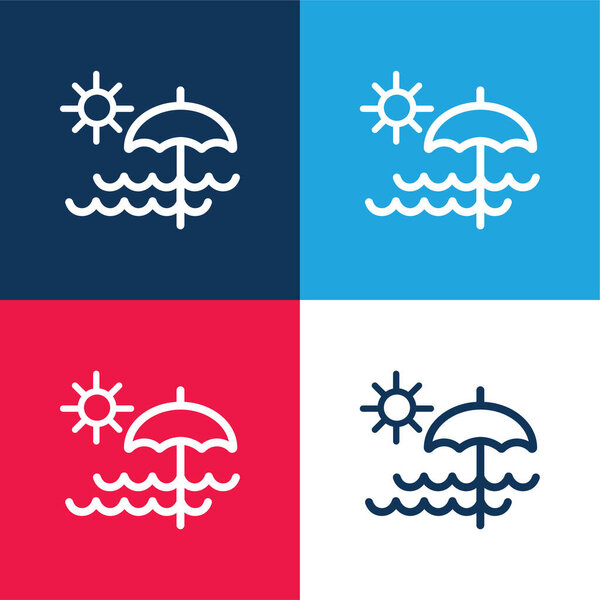 Beach Day blue and red four color minimal icon set