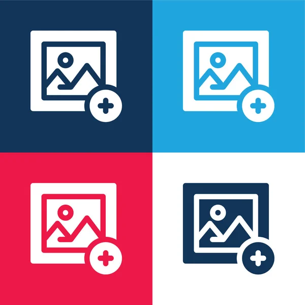 Add Image Blue Red Four Color Minimal Icon Set — Stock Vector