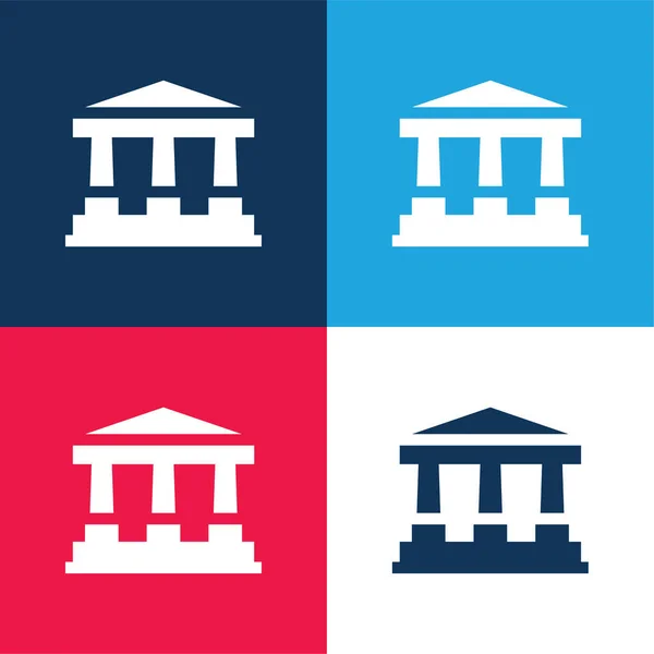 Bank Blau Und Rot Vier Farben Minimalen Symbolsatz — Stockvektor