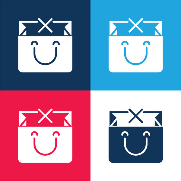 Bag blue and red four color minimal icon set