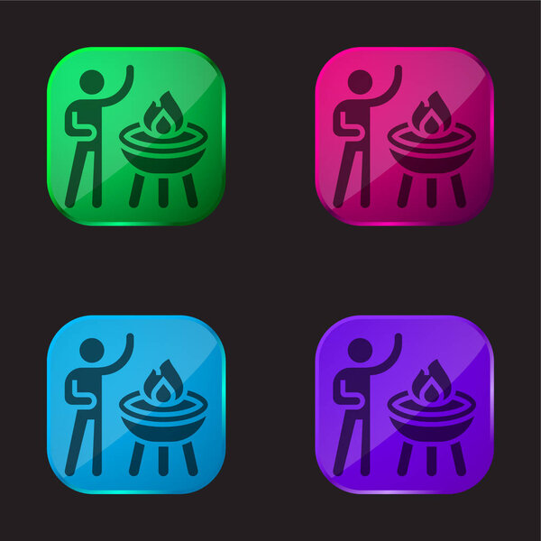 Barbecue four color glass button icon