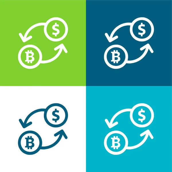 Bitcoin Exchange Rate Symbol Flat Four Color Minimal Icon Set — Stock Vector