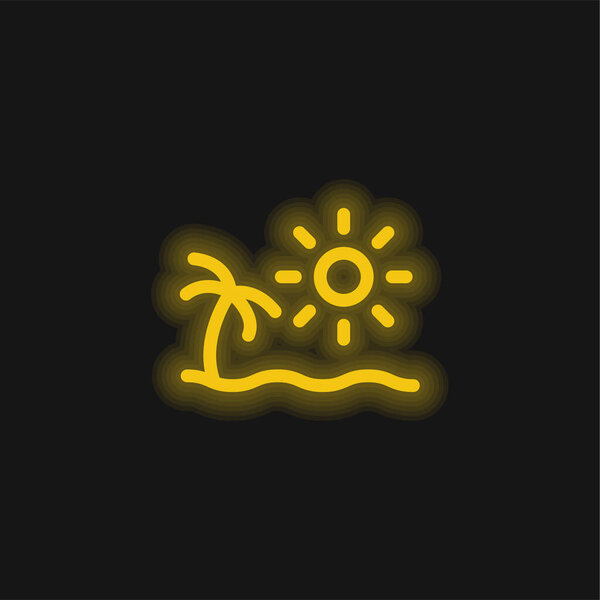 Beach yellow glowing neon icon