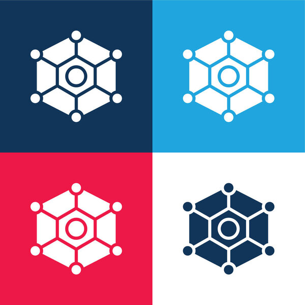 Атом синий и красный четыре цвета минимальный набор значков