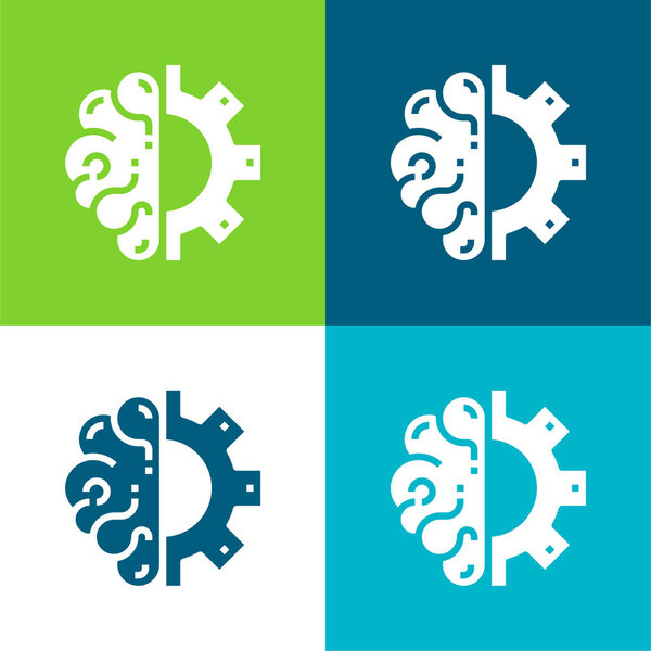 Brain Flat four color minimal icon set