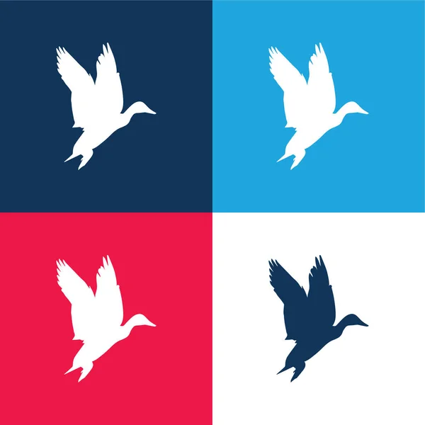 Bird Waterfowl Форма Синий Красный Четыре Цвета Минимальный Набор Значков — стоковый вектор