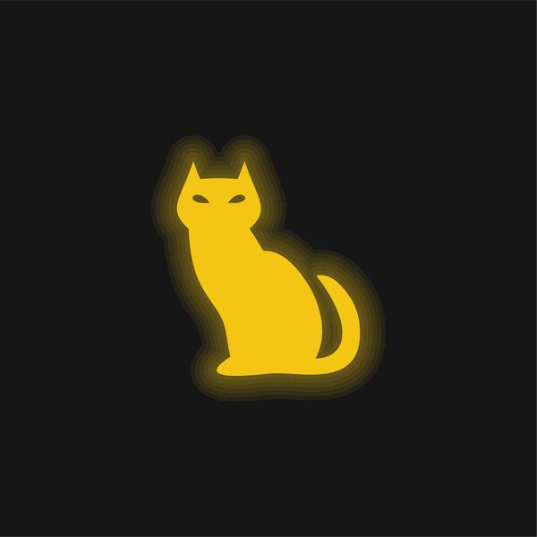 Black Evil Cat yellow glowing neon icon