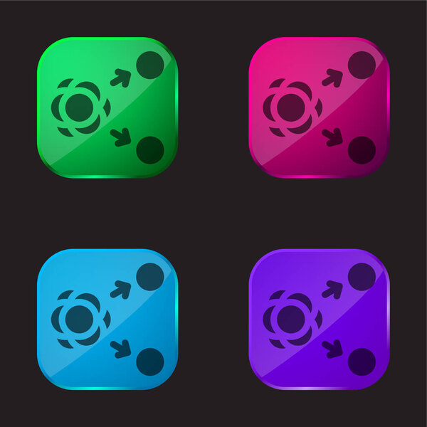 Atom four color glass button icon