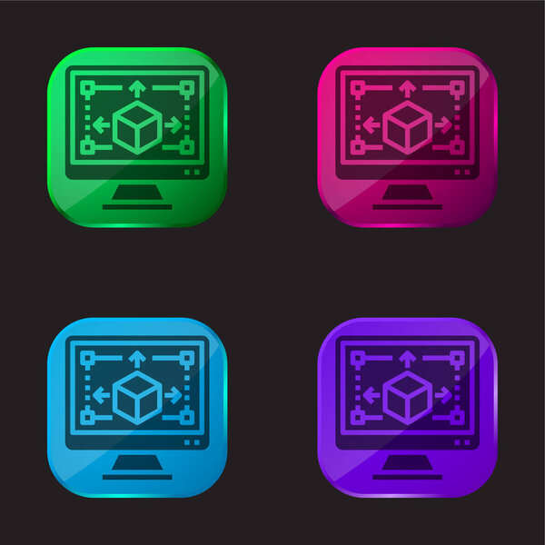 3d Modeling four color glass button icon