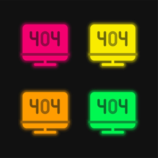 404 Ошибка четыре цвета светящийся неоновый вектор значок