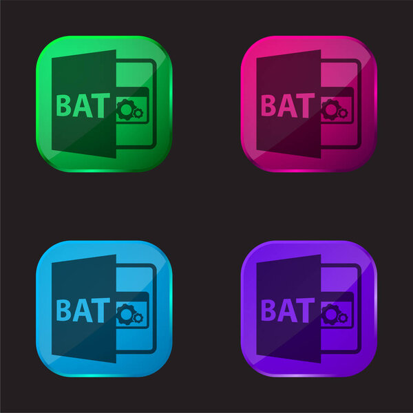 Bat File Format Symbol four color glass button icon