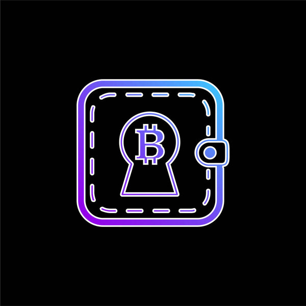 Знак биткойна в форме замочной скважины на значке голубого градиентного вектора бумажника