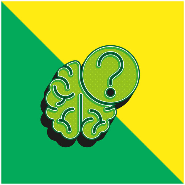 Брейн Зеленый и желтый современный трехмерный векторный логотип