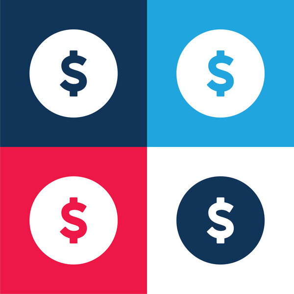 Big Dollar Coin blue and red four color minimal icon set