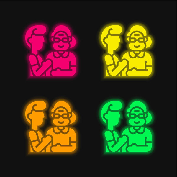 Beneficiary four color glowing neon vector icon