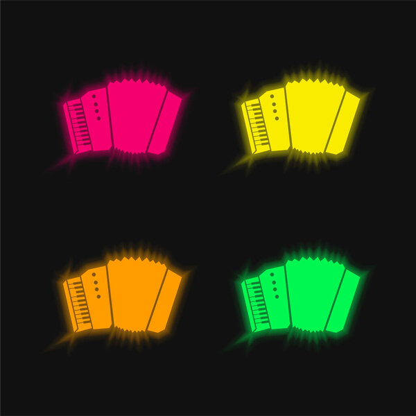 Силуэт аккордеона с белыми деталями четырехцветный светящийся неоновый вектор значок