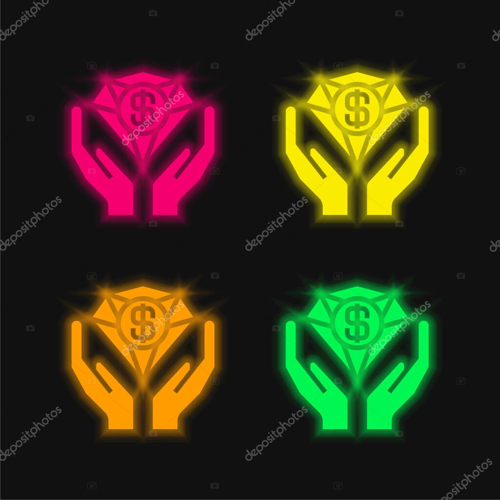 Benefits four color glowing neon vector icon
