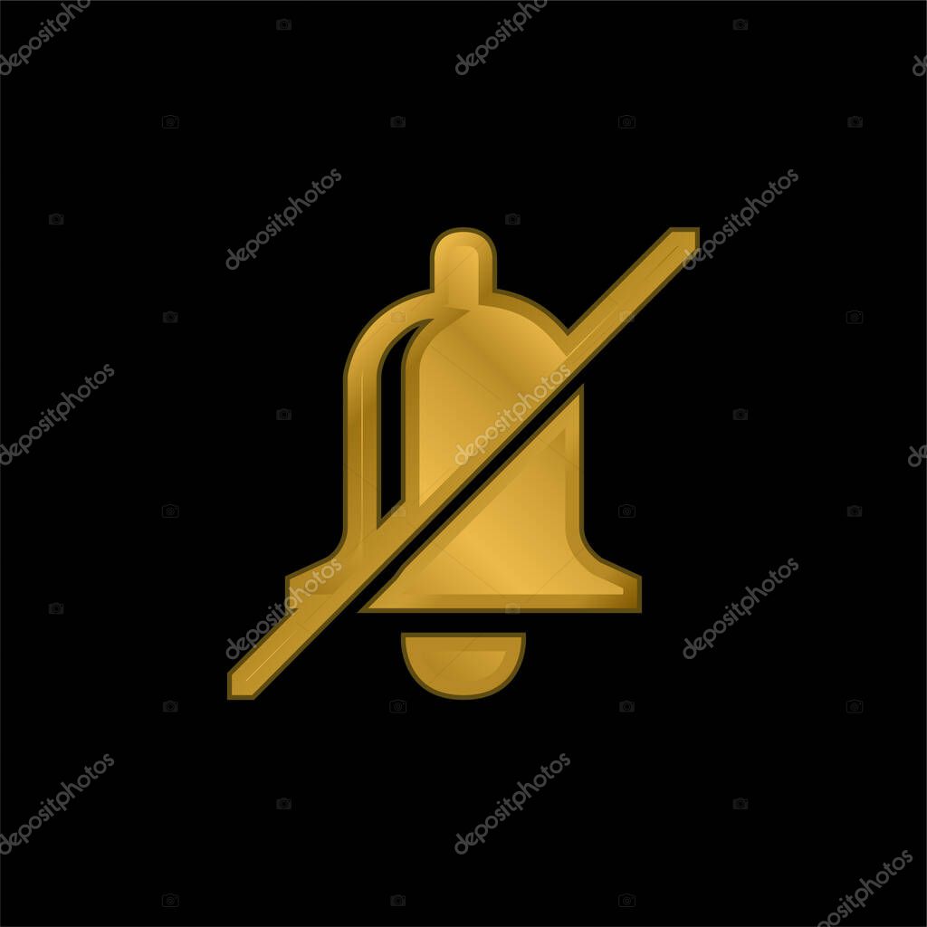 Bell Slash gold plated metalic icon or logo vector