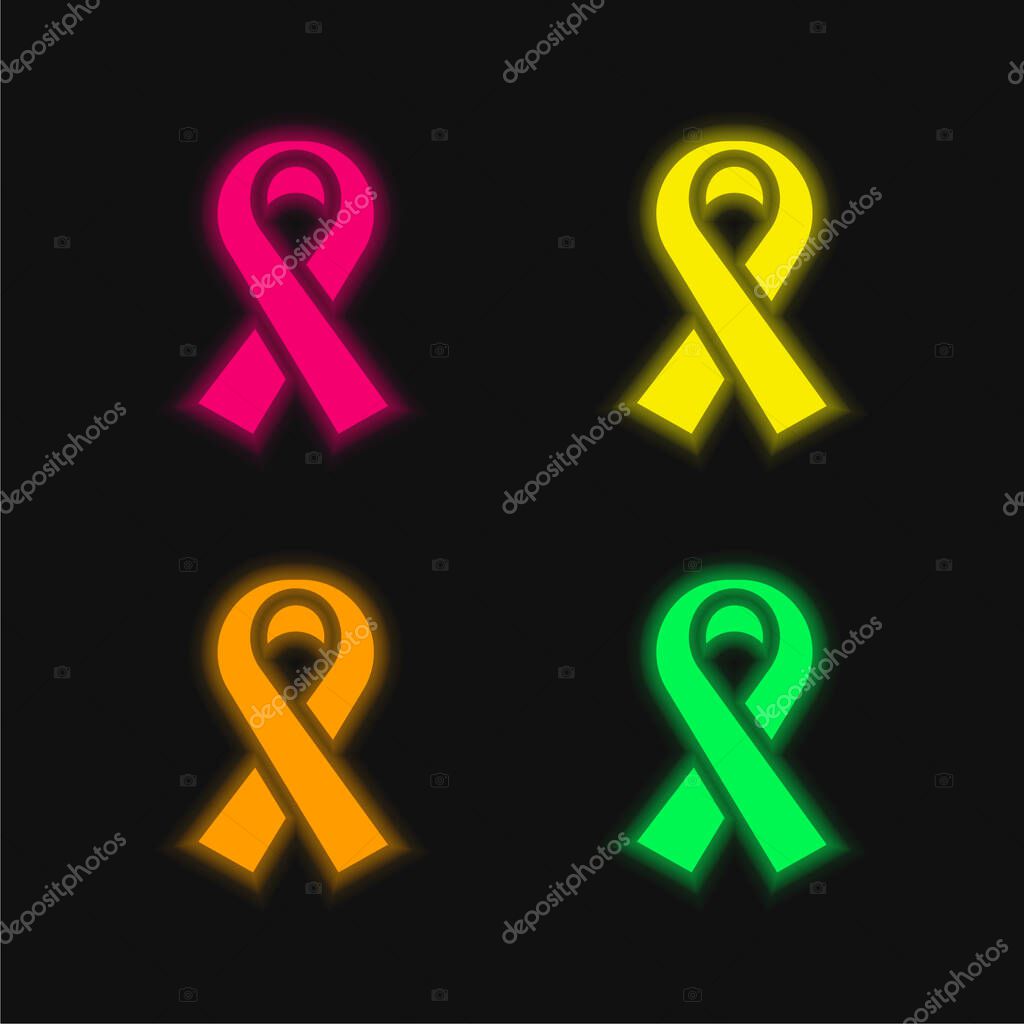 Black Ribbon four color glowing neon vector icon