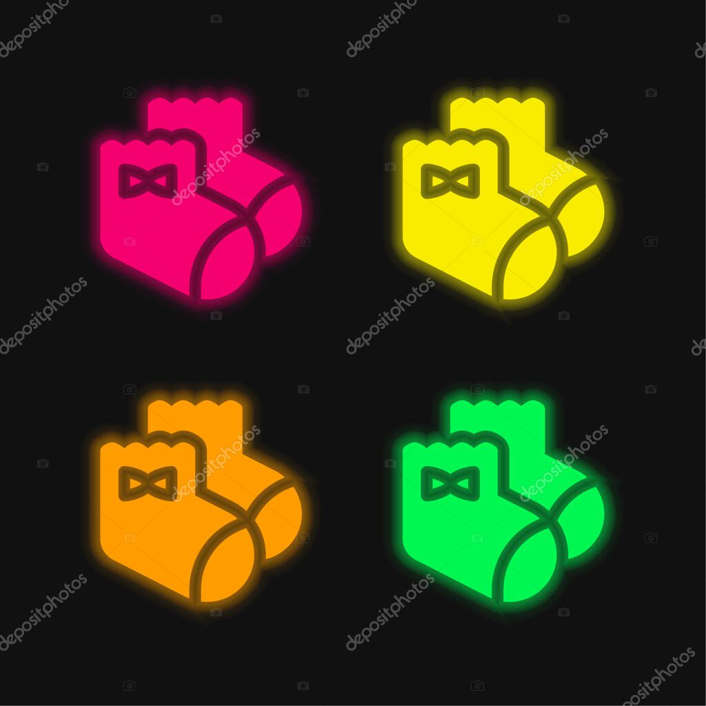 Baby Socks four color glowing neon vector icon