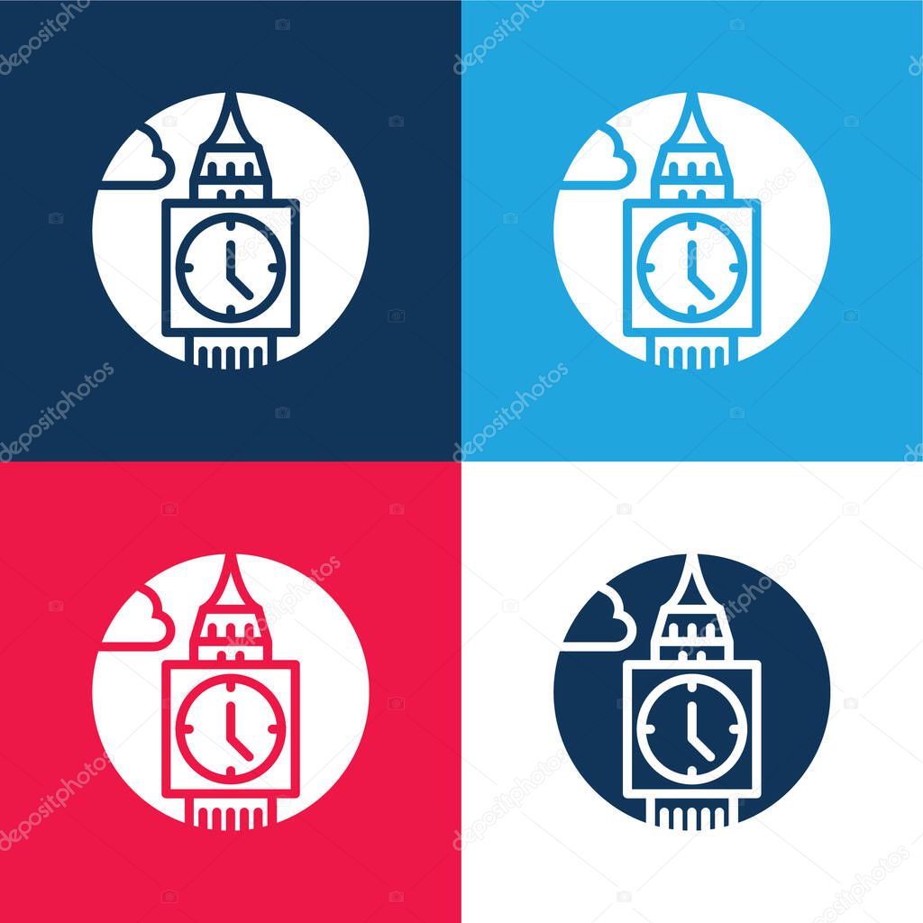 Big Ben blue and red four color minimal icon set