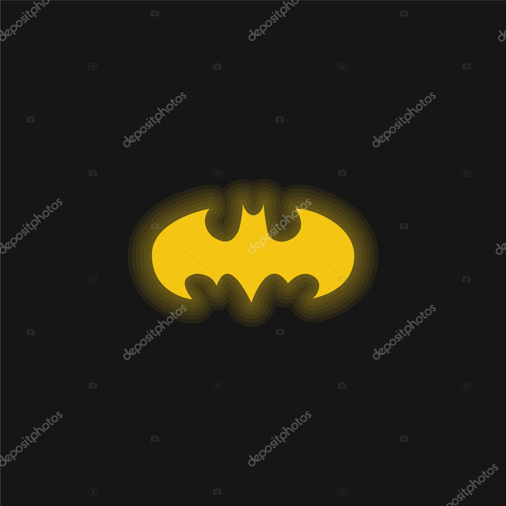Bat With Open Wings Logo Variant yellow glowing neon icon