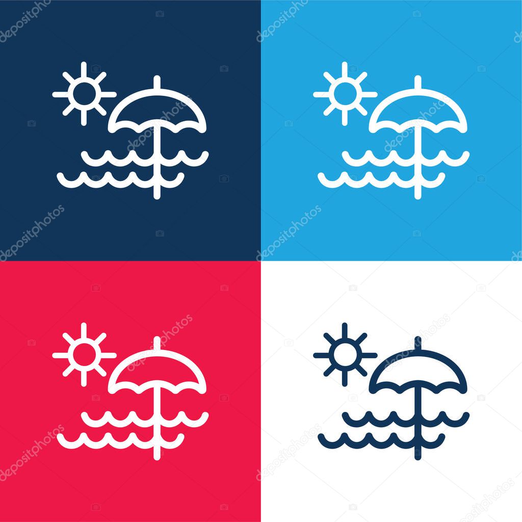 Beach Day blue and red four color minimal icon set