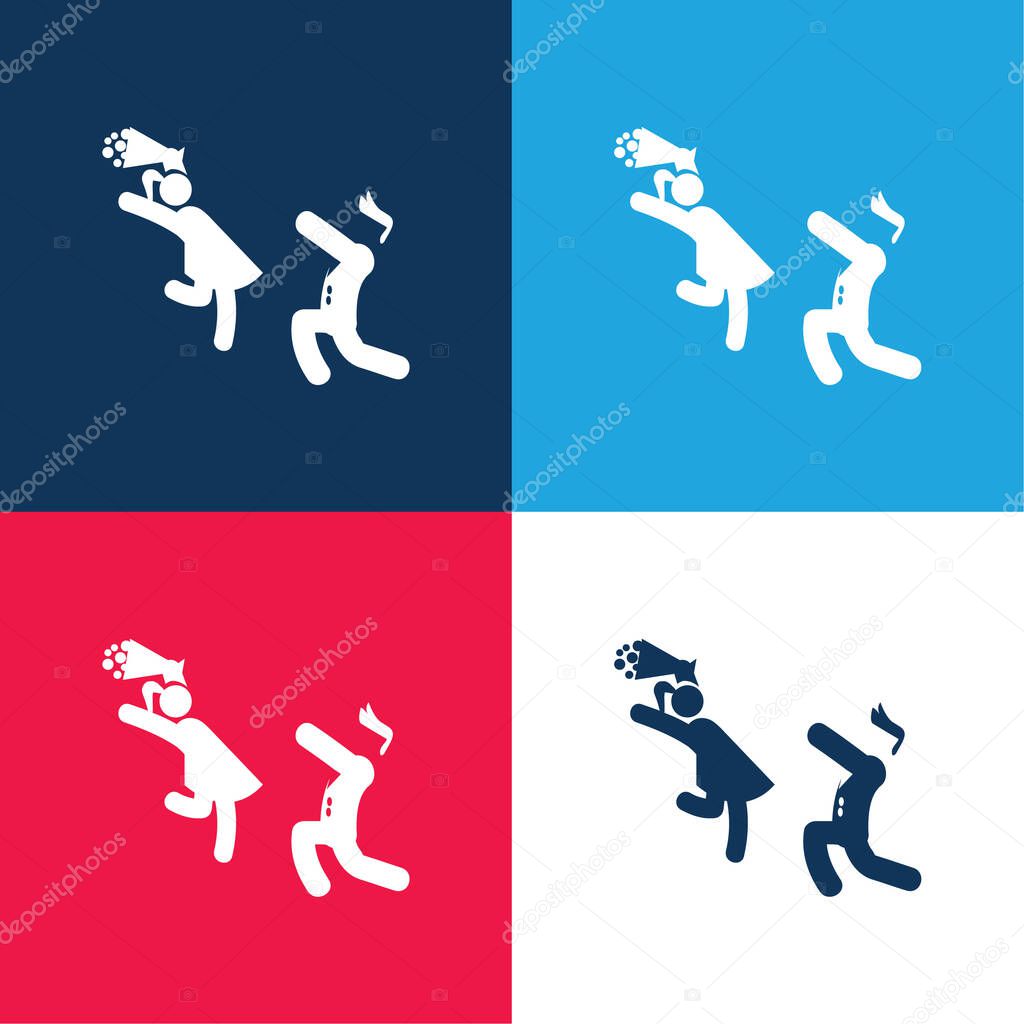 Boy Giving Flowers To His Girlfriend blue and red four color minimal icon set