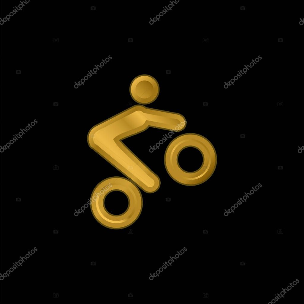 Bike Tricks gold plated metalic icon or logo vector