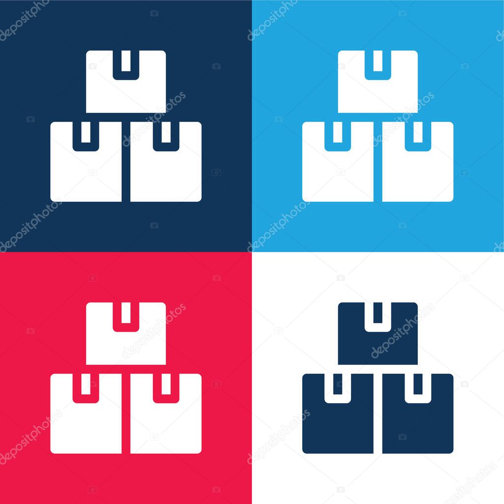Boxes blue and red four color minimal icon set