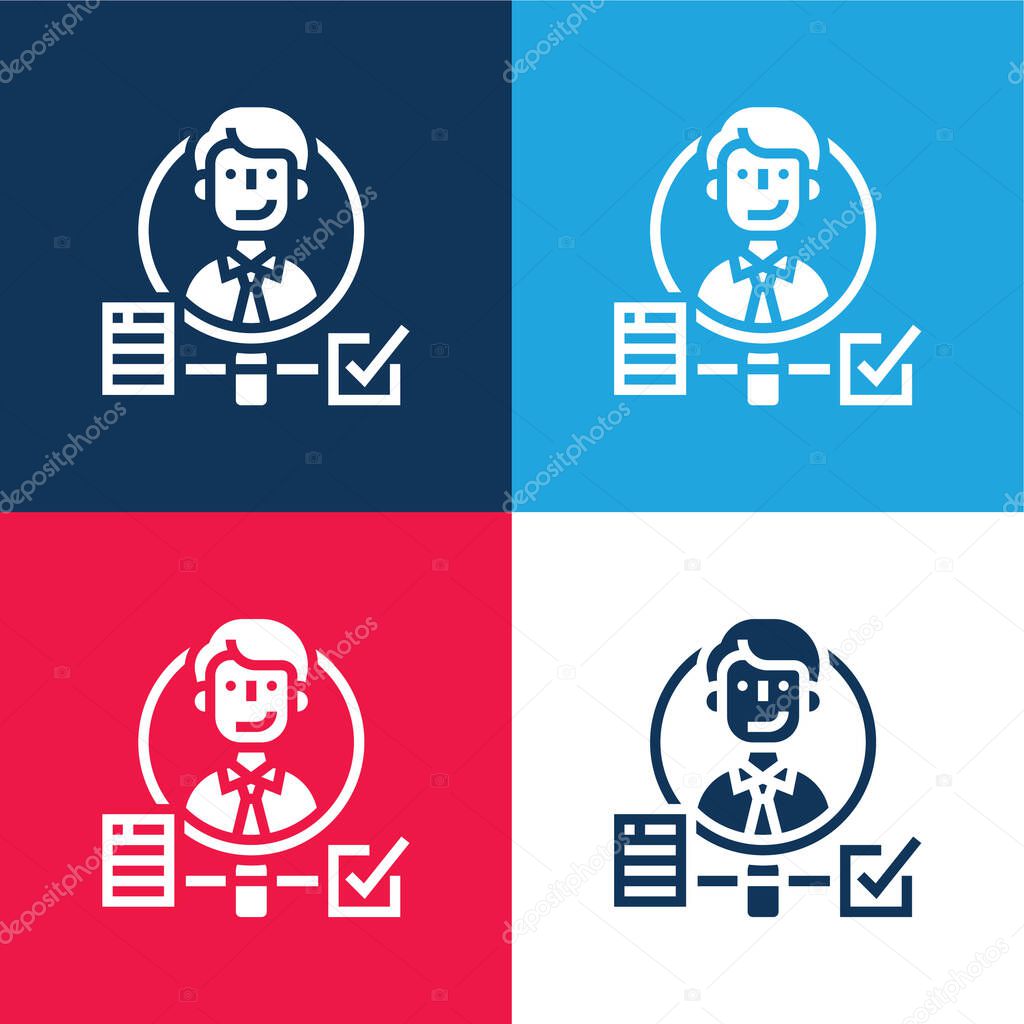 Background Check blue and red four color minimal icon set