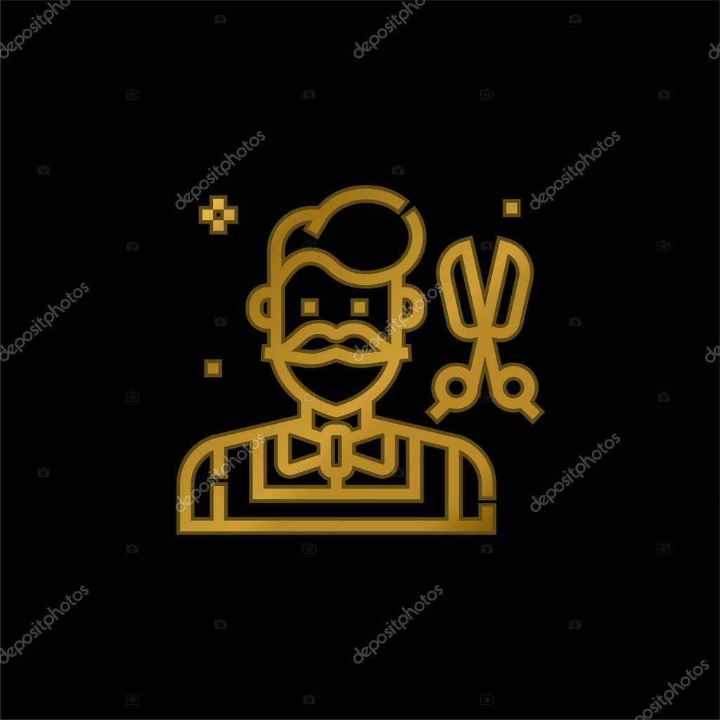 Barber gold plated metalic icon or logo vector