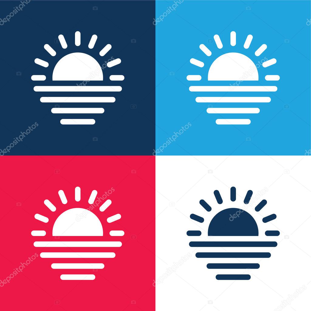 Beach Sunset blue and red four color minimal icon set