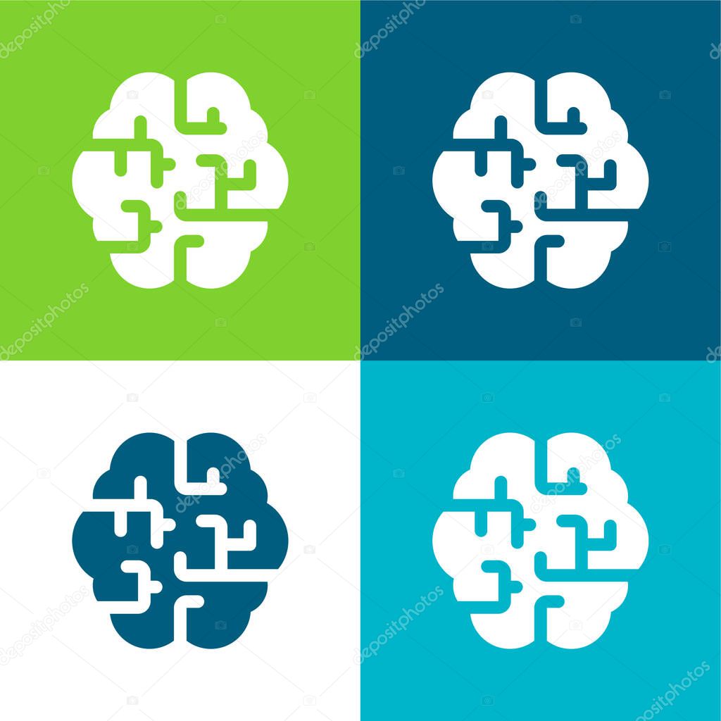 Brain Flat four color minimal icon set