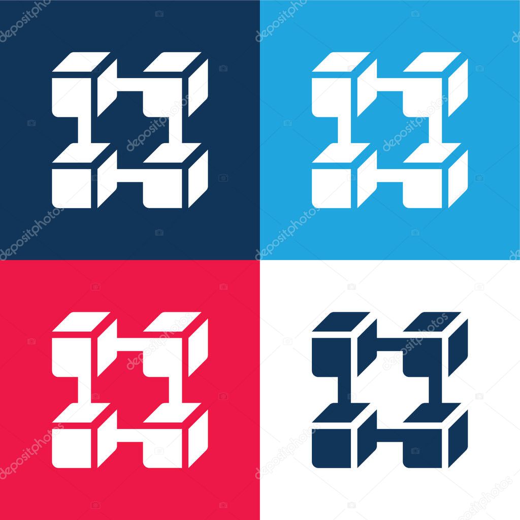Blockchain blue and red four color minimal icon set