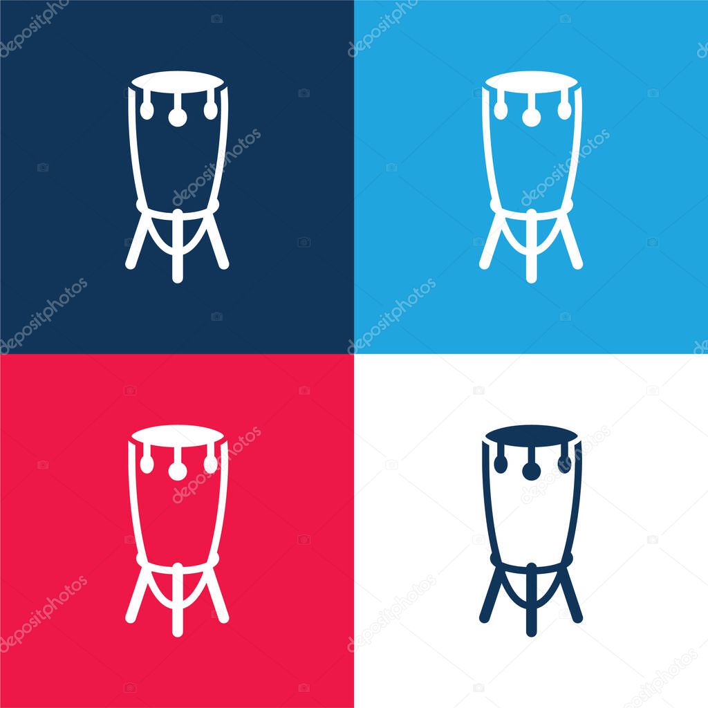 African Tall Drum With Stand blue and red four color minimal icon set