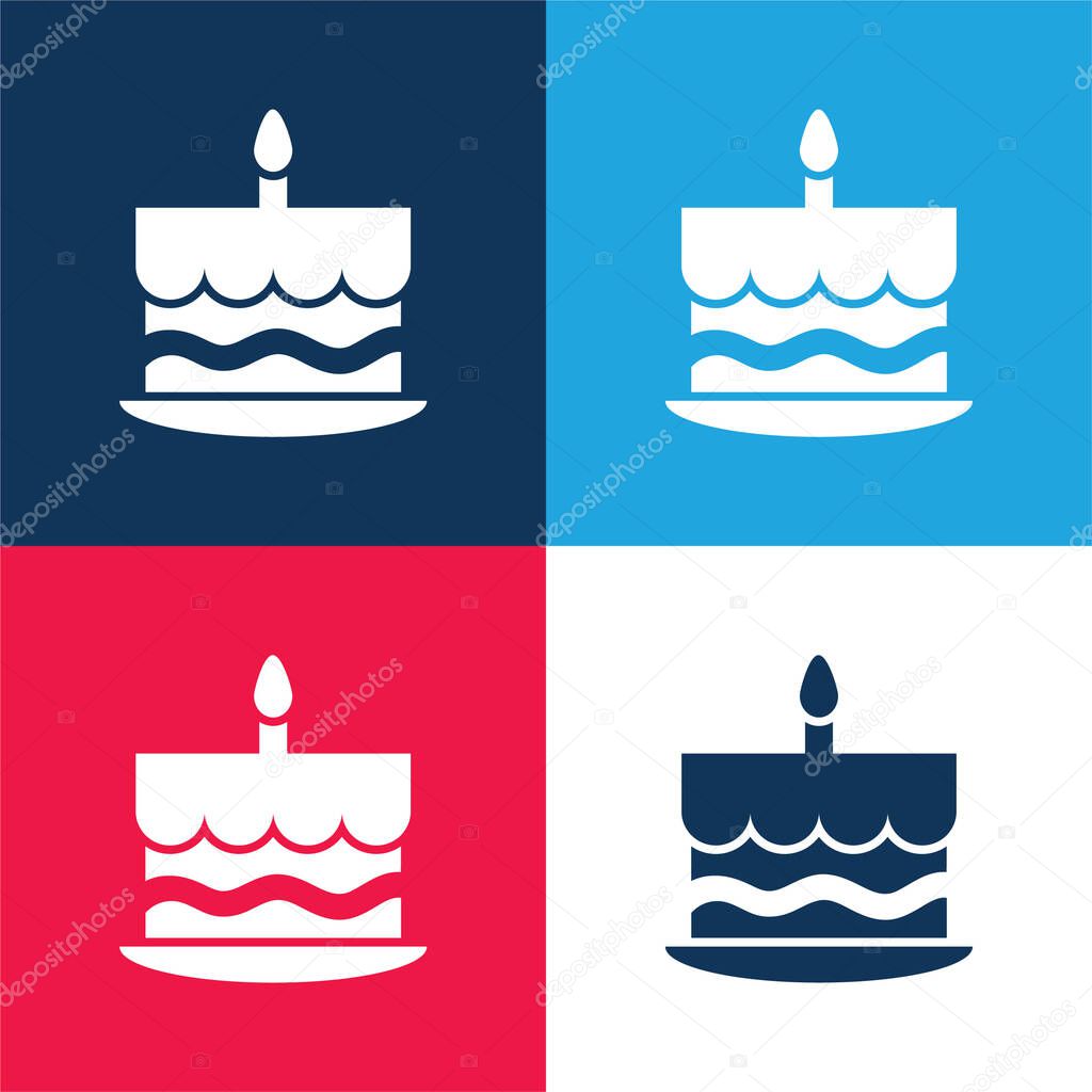 Birthday Cake With One Burning Candle On Top blue and red four color minimal icon set