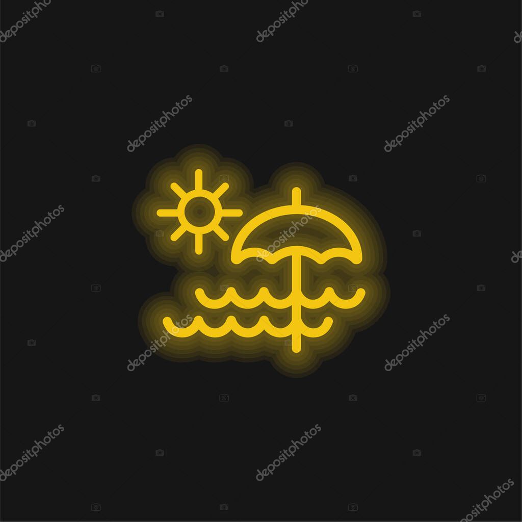 Beach Day yellow glowing neon icon