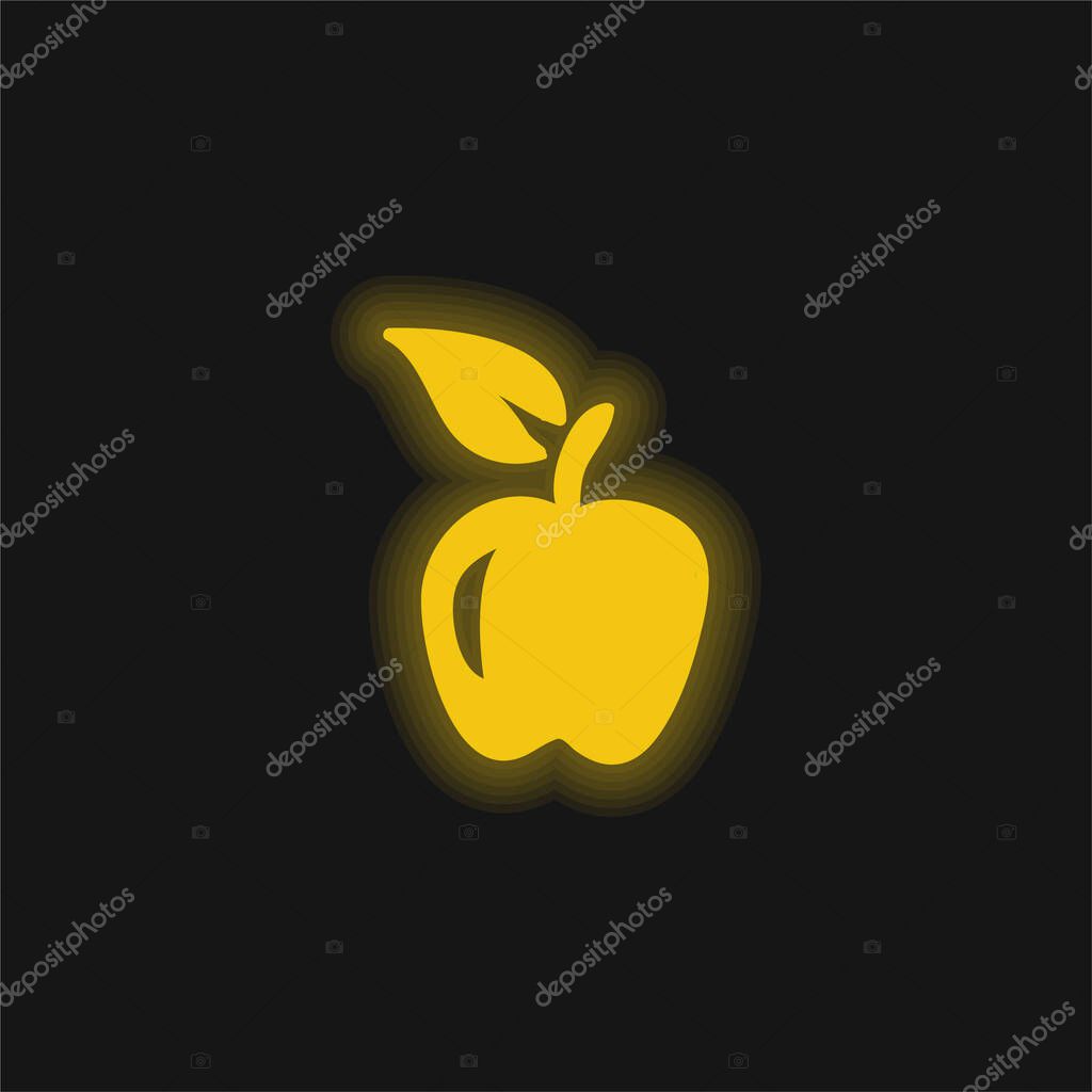 Apple Hand Drawn Fruit yellow glowing neon icon