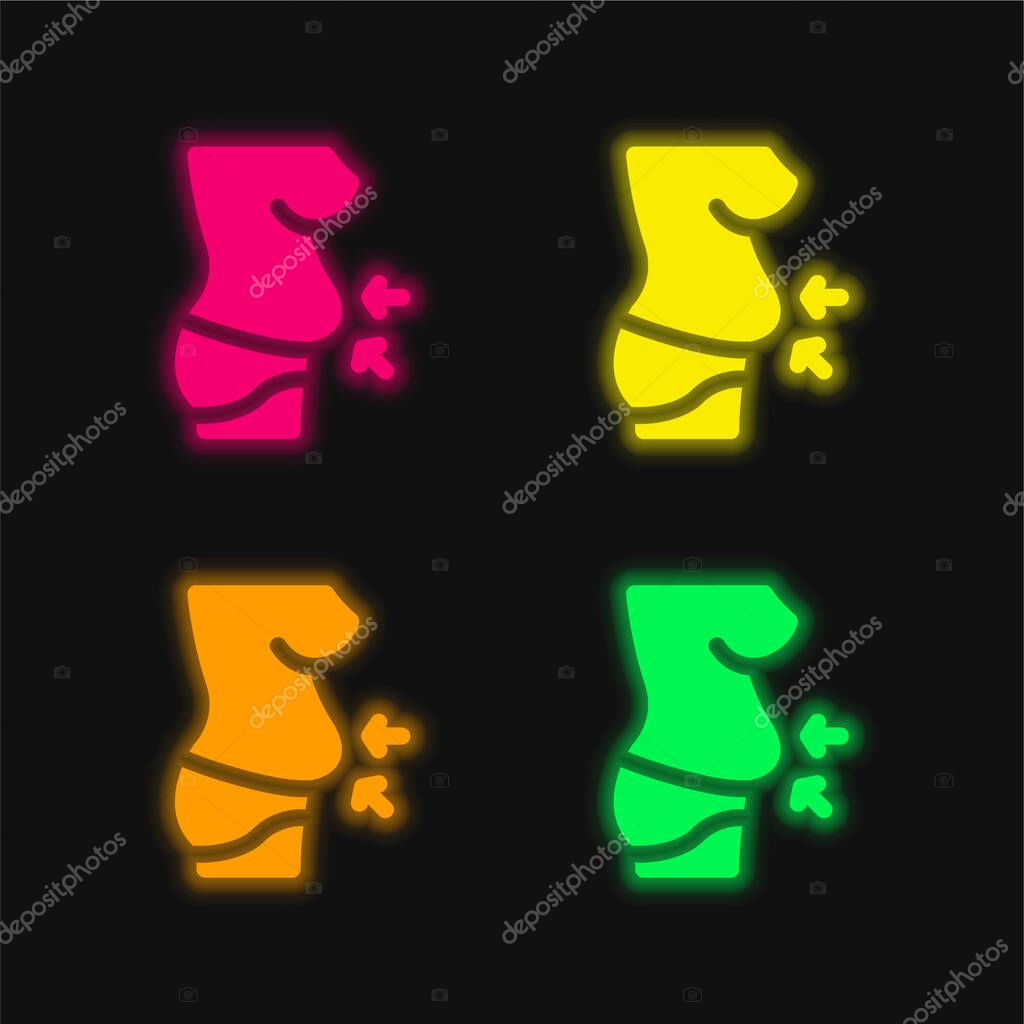 Belly four color glowing neon vector icon