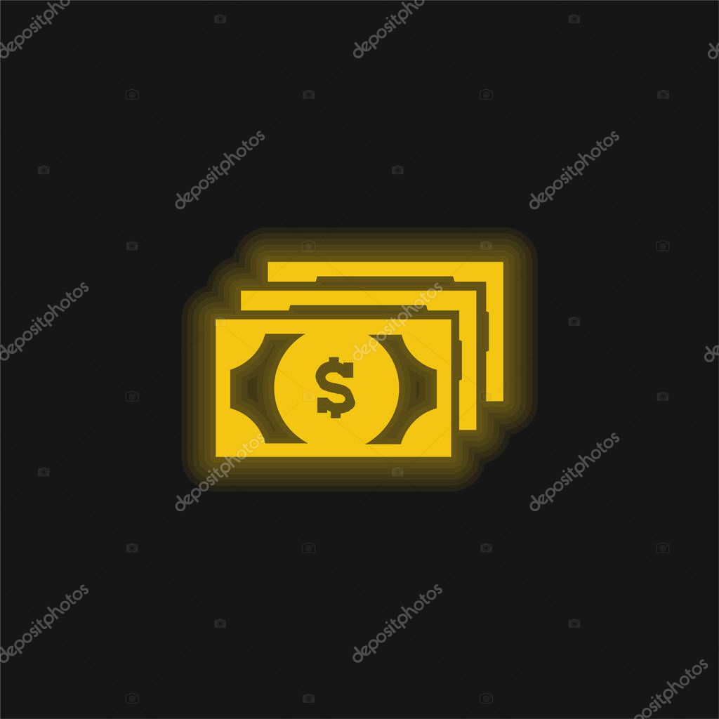 Bills Of Dollars yellow glowing neon icon
