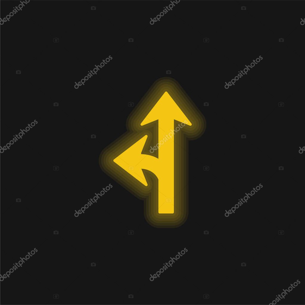 Arrow Junction One To The Left yellow glowing neon icon