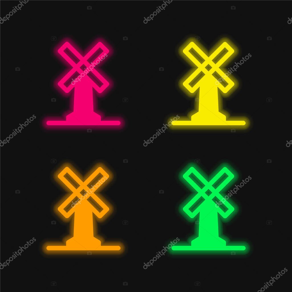 Big Windmill four color glowing neon vector icon