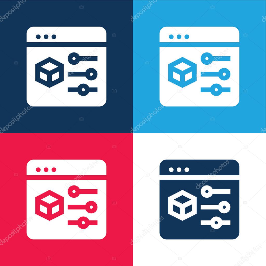 3d Print blue and red four color minimal icon set