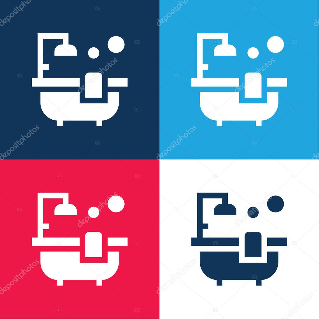 Bathtub blue and red four color minimal icon set